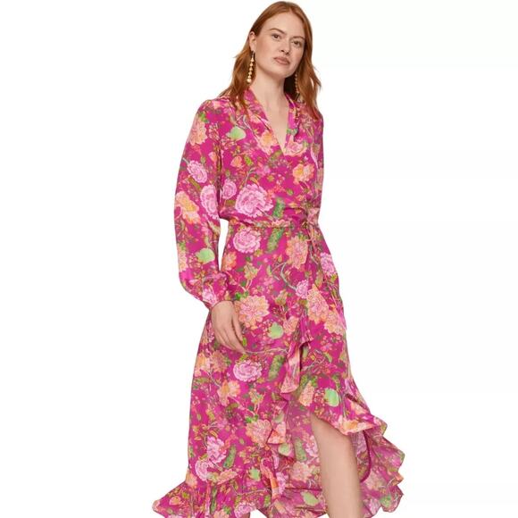 ROCOCO SAND Chloe Pink Floral Long Sleeves Wrap Maxi Dress Size Small - Picture 2 of 16
